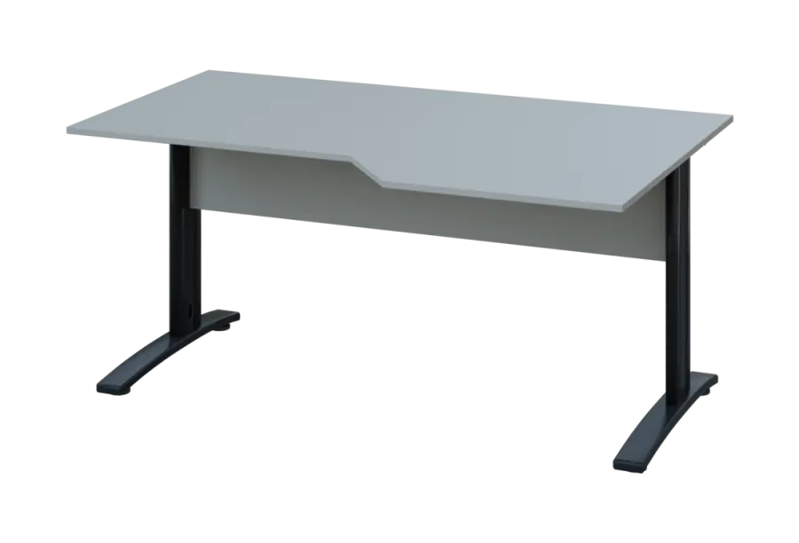 EZK 28 - 166 stůl kancelářský, rohový, pravý, kovová podnož černá, deska 25 mm, široký 1600 mm, šedá